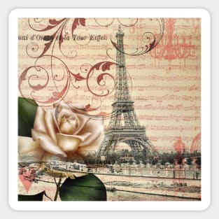 dark academia vintage french botanical white rose paris eiffel tower Sticker